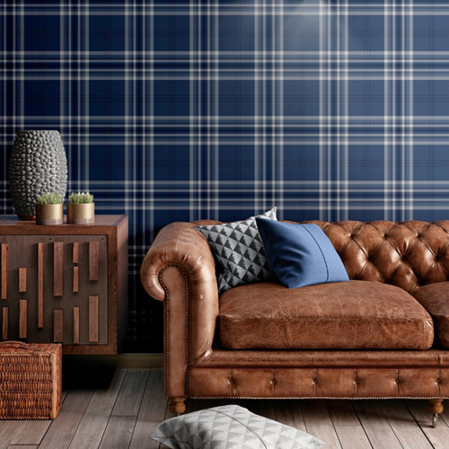 Navy blue check - blue,