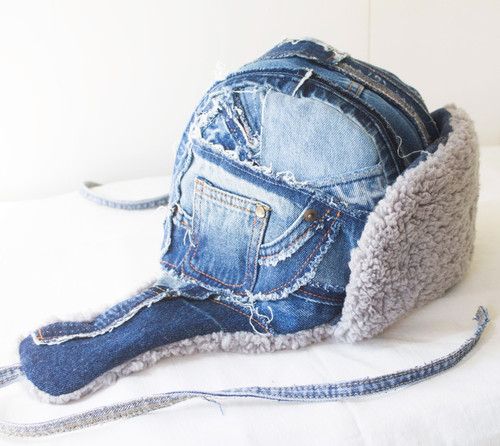 Denim unisex aviator hat - , with