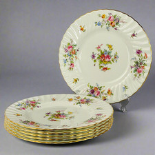 Minton Marlow Floral Small Dinner Salad Plates 23.2cm or 9 & 1/8" Gold Gilt
