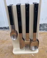 1980's Italian Abert Cutlery Set -24 Piece Original Vintage Black handles Stand