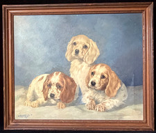 THREE SPANIEL PUPPIES OIL ON