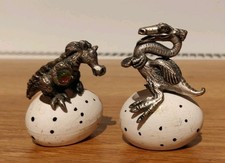 2 Vintage Pewter Lucky Dragons On Eggs With Crystal Evergreen Studio Collection
