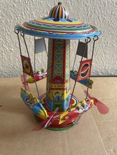 Vintage Boxed Schylling Tinplate Rocket Ride Carousel