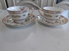 Crown Staffordshire Fine Bone China Bird Of Paradise Tea Cups & Saucers Vintage