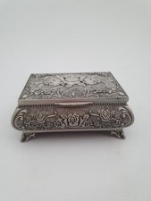 Pewter Effect Casket Trinket Box [Lined interior & Base] 12cm W x 5cm H VGC