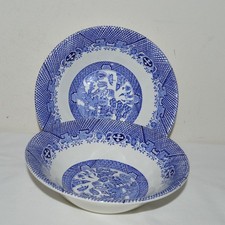 BARRATTS STAFFORDSHIRE - CEREAL BOWLS X 2 - BLUE WILLOW - DIAMETER 6.5"  VGC
