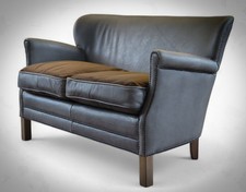 Timothy Oulton Little Professor Small2 Seater Leather Sofa Buff Burnished Pewter