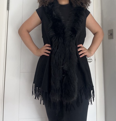 Women black faux fur trim - black,
