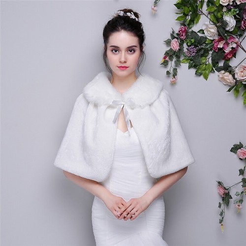 Women ivory faux fur cape - fur,