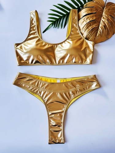 Gold metallic bikini - metallic,