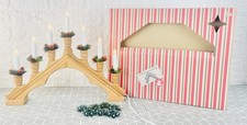 Retro Wooden Carved Pine Christmas Bridge Arch 7 Warm Winter Lights