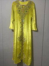 Moroccan Kaftan Dress with Belt Velvet Embroidered Beaded Evening Gown Gold
