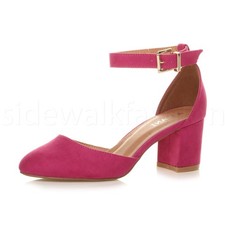 Womens ladies low mid heel bridesmaid ankle strap work formal court shoes size