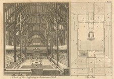The scaffolding in Westminster Hall, and plan of the same. London 1747 print