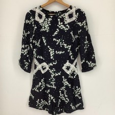Topshop Black Floral Playsuit  With Lace Detail Size 10