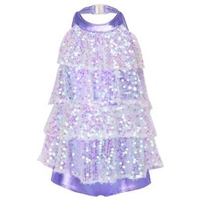 UK Girls Shiny Sequins Ballet Dance Unitard Leotard Dress Modern Latin Costume