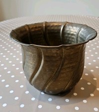 Vintage brass planter / cache pot with hammered effect and swirl to design