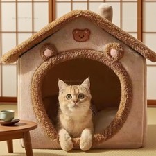 Pet Cat Kitten Dog Beds Igloo Fleece Bed Pyramid Cozy Washable Warm House Cave
