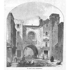 CLERKENWELL St John's Gate - Antique Print 1845