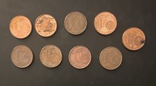 Set Of 9 Coins, 1 Euro Cent