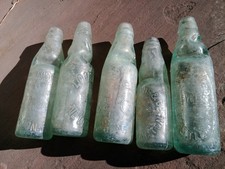 Codd Bottles 5 Victorian Vintage Antique Pop Bottles Sea Washed Job Lot