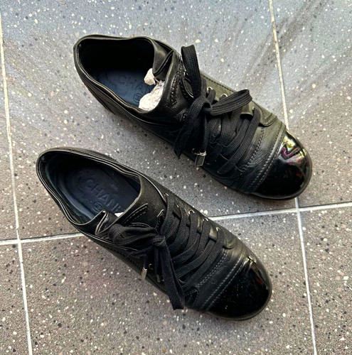 Chanel black leather low - leather, top