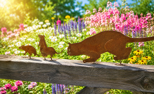 Cat mice garden ornament - cat,