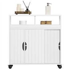Bathroom Storage Cabinet on 4 Wheels with Sliding Doors for Small Spaces, White