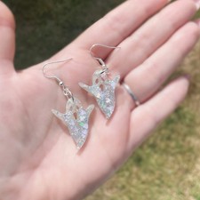 Handmade Silver Glitter Ghost Drop Dangly Earrings ~Halloween~Emo
