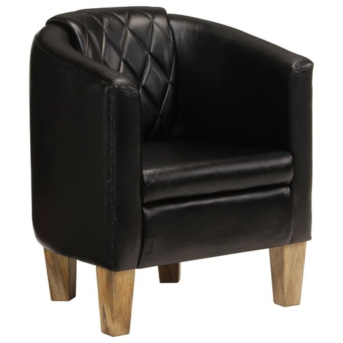 Tub chair black real - black, leather
