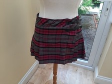 Primark Pink And Grey Check Mini Kilt skiirt With Buckle Detail Size 16