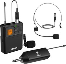 TONOR TW621 Wireless Headset Microphone& Lavalier Mic with Bodypack Transmitter,