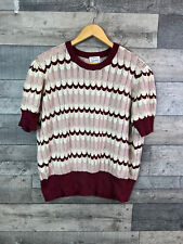 Joanie Womens Jumper Top XL Pink Bugundy Zig Zag Short Sleeves Knit  Sweater