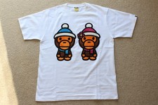 A BATHING APE BAPE BABY MILO WINTER FLOCK PLUSH PRINT T SHIRT WHITE LARGE RARE