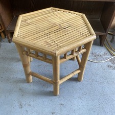 Vintage Boho Mid Century Bamboo Hexagonal Side Coffee Table Flower Stool