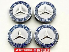 4 x Blue Mercedes Benz 75mm Alloy Wheel Centre Caps AMG A B C E S M Class Hub