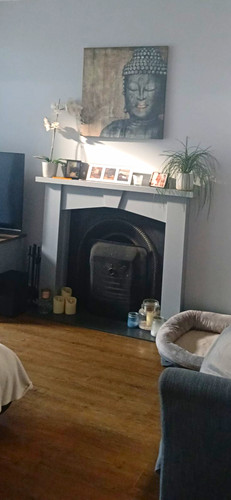 Grey painted wood - painted, fireplace