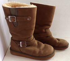 UGG Sutter Kensington Buckle Shearling Brown Leather Boots Women Size 7 SN5678