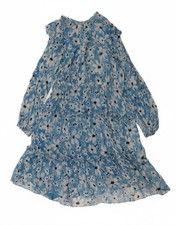 MONSOON Womens Ruffle Long Sleeve Tent Dress UK 14 Medium Blue Floral DP05