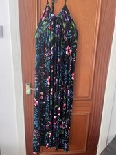 Next Runway Collection Black Floral Halter Neck Maxi Dress Size 14