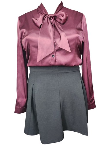 Burgundy shiny satin - , button