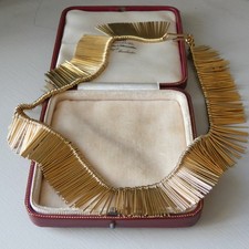 Vintage Gold Tone Fringe Collar Necklace Pine Needle Cleopatra