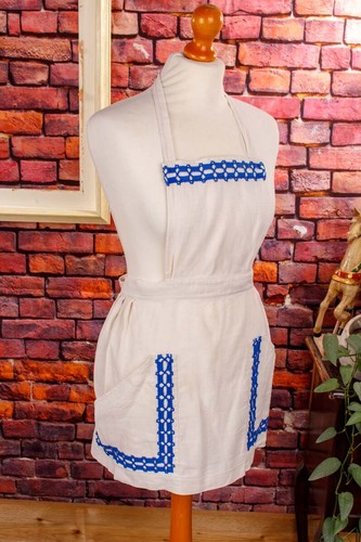 Vintage bib apron white blue - vintage,
