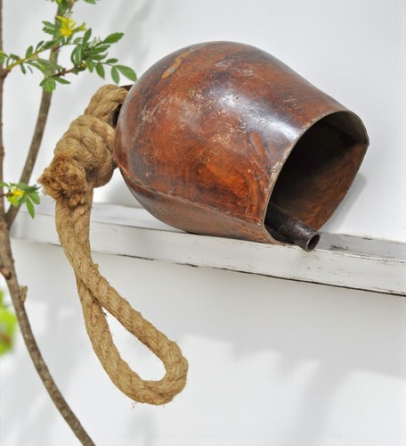 Antique wooden small iron cow - small,