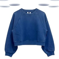 Ex Hush Women’s Sweatshirt Blue Long Sleeve Cotton Relaxed Crop  (Defect)