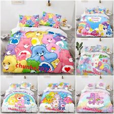 Kids 3D Care Bears Quilt Duvet Cover Pillowcase Single Double Bedding Set Gift