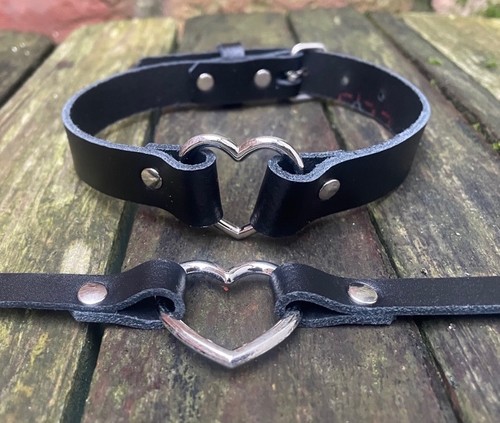 Real leather heart - ring, choker