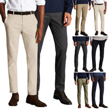 Mens Ex-M&S Stretch Chino Trousers Cotton Regular Straight Leg Pants Size 28-40