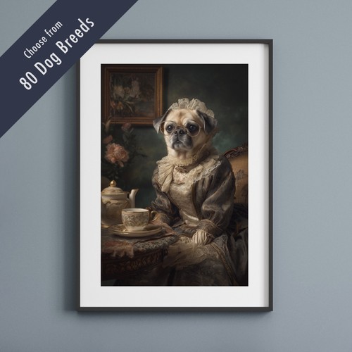 Funny dog tea party print - print, –
