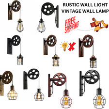 Vintage Industrial Wall Light Retro E27 Pulley Wheel Lamp Fixture Sconce UK
